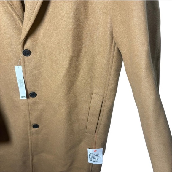ASOS Design Men’s Tan Wool Blend Overcoat Medium Long NWT - Picture 5 of 8